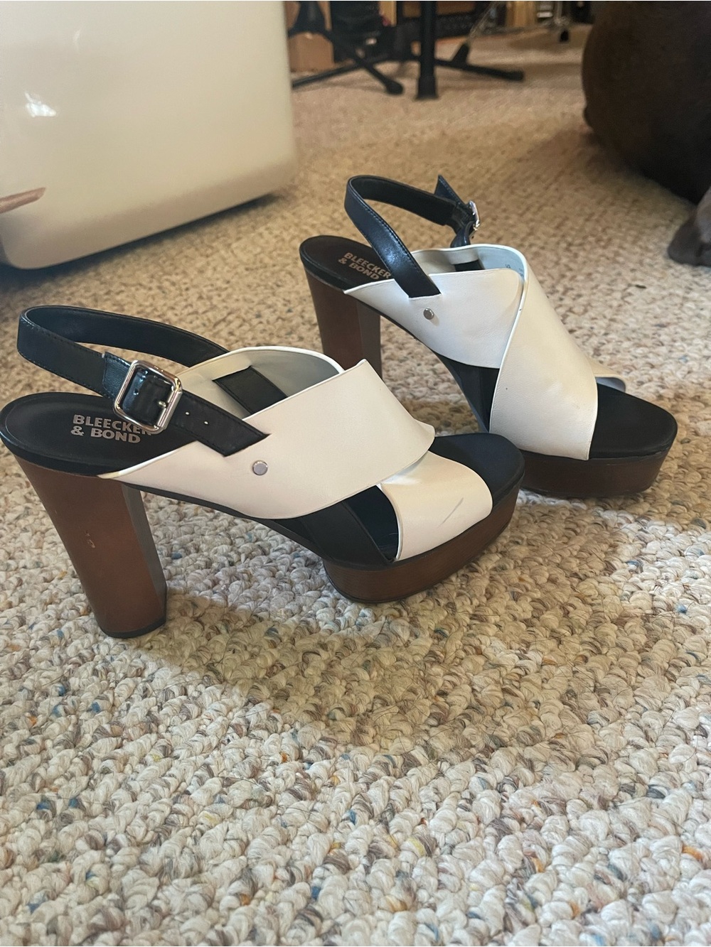 Bleecker & Bond White and Black Platform Slingback Sandals